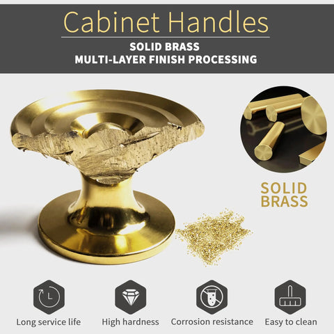 4 Pack Solid Brass Gold Sunburst Cabinet Knobs 1.65 Inch Oversized Round Drawer Pulls highlighting solid brass durability