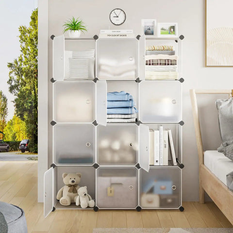 12 Cube Storage Organizer With Door And Metal Mesh Boss Level Capacity For Books Toys And Clothes White 14x14 Inch Ideal For Home Bedroom Office Bookroom Organization And Easy Access