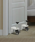 Heavy Hitter Door Dolly Cart 2 Pack 1000 Lb Capacity Steel Frame with 360 swivel brakes for easy panel moves shown at door frame.
