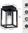 Flush Mount Ceiling Light Fixture With Clear Glass Shade In A Farmhouse Black Metal Frame, Hardwired E26 Ceramic Base 60W Max