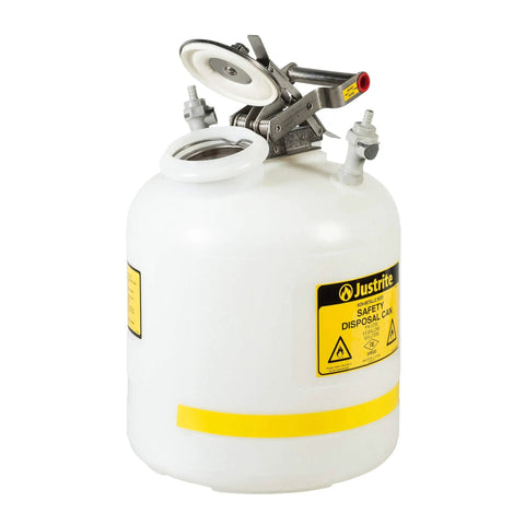 Heavy Duty Polyethylene Safety Disposal Can With Quick Disconnect Valve Vapor And Flame Resistant Shielding Twelve Inch Diameter By Twenty Inch Height