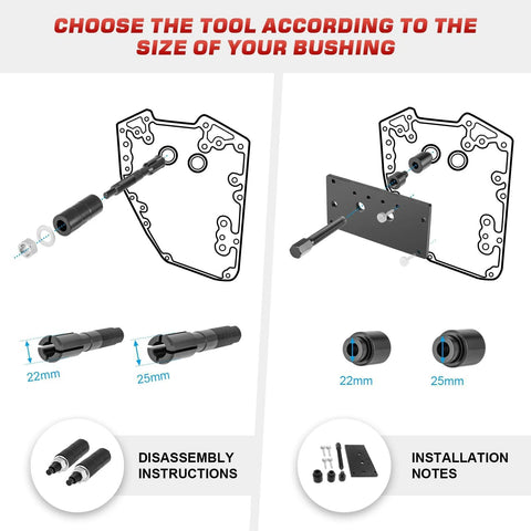 Inner Cam Bearing Installer And Puller Tool for Harley Twin Cam Engines 1999 to 2017 with size options 22mm and 25mm shown