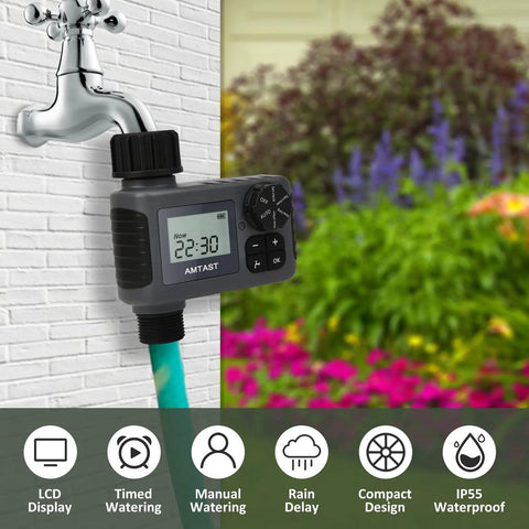 Programmable Sprinkler Timer For Garden Hose Faucet With Rain Delay No Fuss Manual And Automatic Drip Irrigation Weatherproof Yard Lawn Pool Watering System 1 Outlet Black connected to faucet
