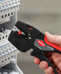 NexStrip Multi Tool for Electricians With Non Slip Plastic Grips Precise Wire Stripping And Square Crimping For Ferrules in use