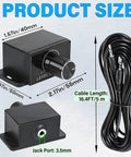 Universal 3.5mm Remote Bass Control Knob For Car Amplifier With 16 Ft Cable And Mounting Screws detail with size dimensions.