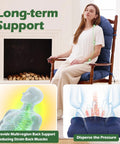 Woman sitting on rocking chair with Rocking Chair Cushions For Indoor And Outdoor Use 44 By 19 By 4 Inch Navy Blue Tufted High Back Pad With Ties Waterproof And Fade Resistant Non Slip Cushion for patio living room comfort.