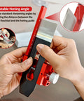 Heavy Duty Adjustable Honing Guide For Chisels And Planes, red and black aluminum guide with adjustable angle for precision sharpening.