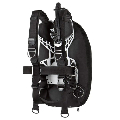 Zen Deluxe Single Tank Scuba BCD with Narrow Zen Wing, stainless backplate, ergonomic design for buoyancy control, no weight pockets.