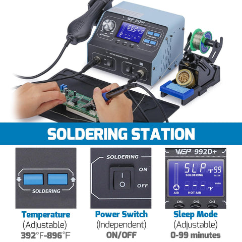 Pro Grade All In One 2 In 1 Soldering Iron Kit And Hot Air Rework Station With LCD Display and adjustable settings in use