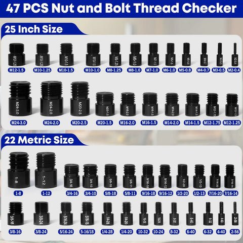 47 Piece Thread Checker Set For Nut And Bolt Threads Box Gauge For Standard And Metric Sizing 25 Inch And 22 Metric