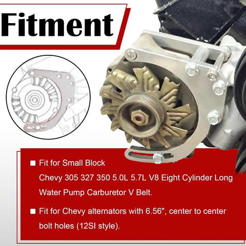 Low Mount Alternator Bracket With Double Hump Heads Adjustable Billet Kit For Small Block Chevy SBC 305 327 350 V8 installed