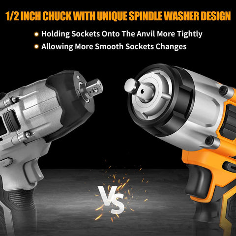 Comparing Cordless Half Inch Impact Wrench With 370 Foot Pounds Max Torque 0 To 2000 RPM Variable Speed 4Ah Battery