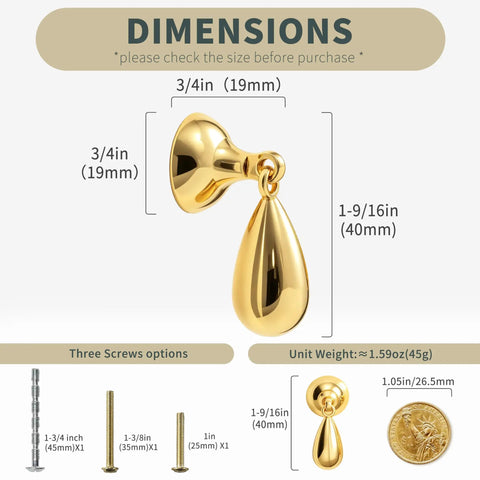 Top Shelf Heavy Duty Solid Brass Cabinet Knob Featuring Slick Brushed Gold Finish Smooth Glide Movement, 1-9/16in raindrop pull handle.