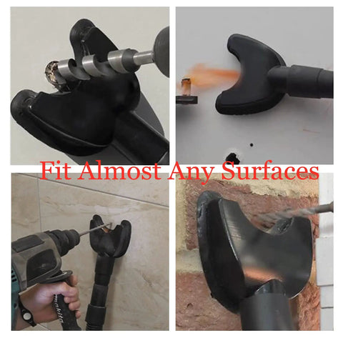 Hands Free Dust Collector Upgrade For Hole Saw Dust Extraction Tool Vacuum Attachment in use on various surfaces