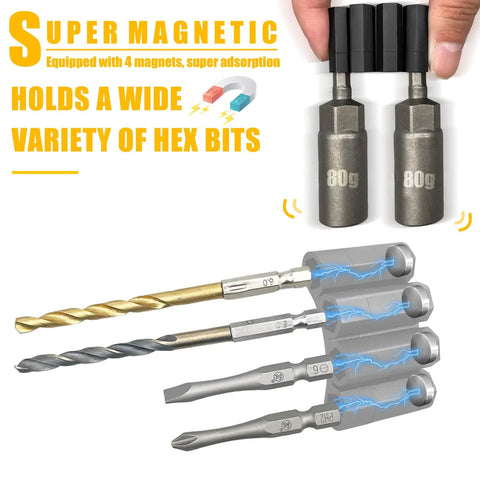 Pro Grade Magnetic Drill Bit Holder Holster attaches to your drill holds up to four one quarter inch bits screws or nuts universal fit