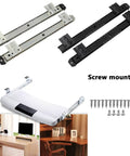 Two Pack 350mm Telescopic Keyboard Tray Guides With Height Adjustable Steel Rails In Black And Silver Heavy Duty Ball Bearing Sliding Runners Smooth Quiet Glide 40kg Capacity Badass Durability For Your Desk Always, black and silver rails