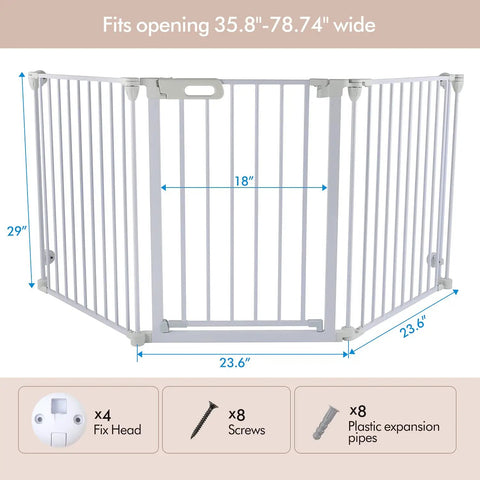 Extra Wide Baby Gate And Play Yard For Pets Or Kids, Adjustable From 35.8 To 78.74 Inches, 29 Inches Tall, Foldable Panels