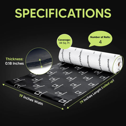 Heavy Duty Car Sound Deadening Sheets 11 Square Foot Triple Layer 180 Mil Thick Rock Solid auto noise control specifications and dimensions.