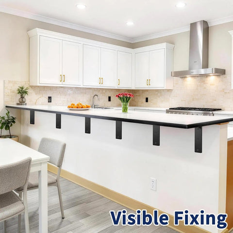 Kitchen counter with Six Pack Heavy Duty Countertop Brackets 14 Inch Long By 6 Inch High, 1.6 Inch Wide, 8 Mm Thick Metal Shelving Brackets