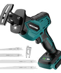 Brushless Cordless Reciprocating Saw With 3 Variable Speeds 0 To 3500 RPM, tool-free blade change, 4 blade kit shown