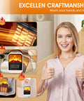 Compact Electric Fireplace Heater For Small Rooms With Real 3D Flame Vibe, woman giving thumbs up near heater