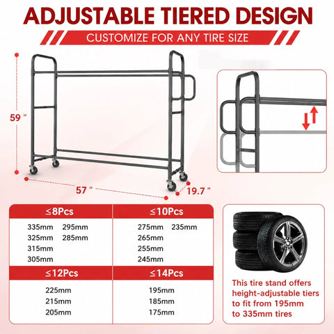 Heavy Duty Tire Rack With Adjustable Crossbars And Slick Swivel Casters Real American Heavy Lifter For Garage Organization Featuring Reinforced Carbon Steel Build Supporting Up To Five Hundred Pounds Hassle Free