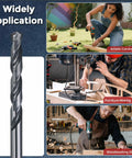 Side view of Kozelo 12-piece drill bit set, 7/64 in diameter, M2 high-speed steel, black nitrided, 135°.