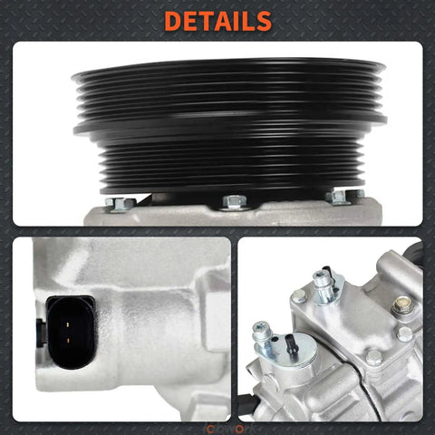 Close-up of Beefed Up AC Compressor With Clutch Co 4574Jc Dual Pulley build showing dual pulley and fittings.
