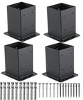 Beefy Heavy Duty 4x4 Post Base With Four Post Anchors in black powder coat, solid steel, includes screws and wrench