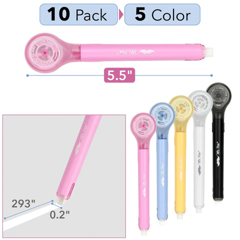 Correction Tape Pen Set 10 Pack With 0.2 Inch Tape Width And 293 Inch Length Bright Colors Must Have Pen Style Applicators