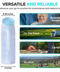 Glow In The Dark 1000ml Male Urinal Bottle With Spill Proof Pop Cap Lid, Portable Pee Container For Car, Elderly And Incontinence Care, Easy To Use Urinal For Men, 4 Pack, featuring various usage scenarios and dimensions.