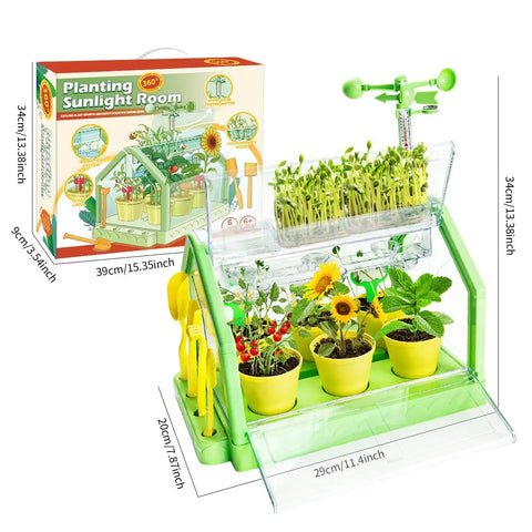 Kids Plant Growing Kit With Indoor Greenhouse And Hydroponic System, Thermometer, Wind Vane And Tools, Educational STEM Garden Set