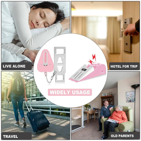 Pocket Door Lock And Alarm Dual Protection For Hotels And Travel Stays Pink Portable Door Stop Self Defense Tool usage examples
