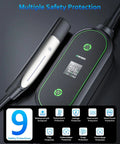 Top Shelf Level 2 And Level 1 Electric Vehicle Charger For Tesla Mobile Charging with multiple safety features and display.