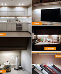Under Cabinet Lighting Kit Six Pack 12 Inch LED Plug In Lights 5000K Daylight 3600LM illuminating kitchen, desk, cabinet, and shelf.