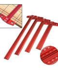 Digital Caliper, Carpenter’s Marking Ruler Square Perforated T-Square Tool in red aluminum, showing size marks for precise measurements.