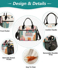 Design details of Desert Beige Insulated Lunch Bag for Women and Men, featuring pockets and adjustable shoulder strap