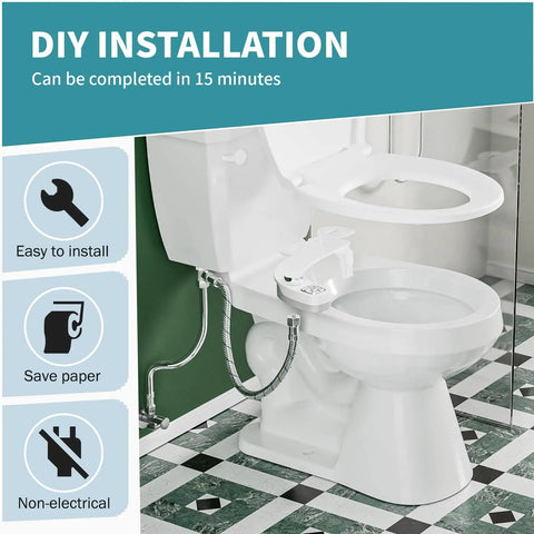 Bidet Attachment For Toilet With Dual Nozzles Frontal And Rear Wash Non Electric Fresh Water Seat Attachment Self Cleaning Nozzles