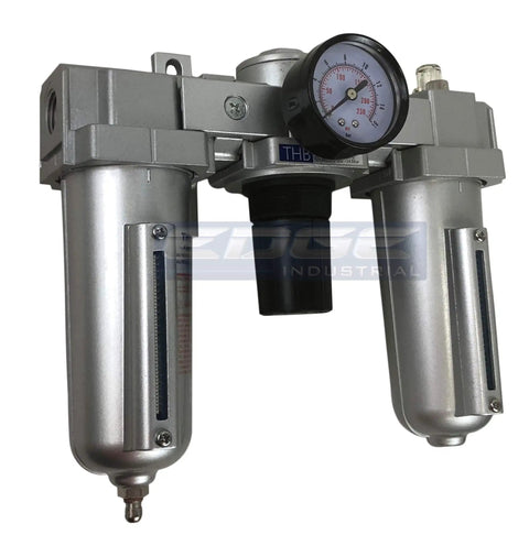 Beefy One Half Inch Industrial Rated Three Stage Filter Regulator Lubricator Combo For Air Lines with metal bowls and gauge