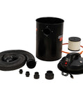 Compact Portable Dust Collector With A Killer 1.48 HP Motor Generating 108 CFM Of Insane Suction, parts and accessories displayed.