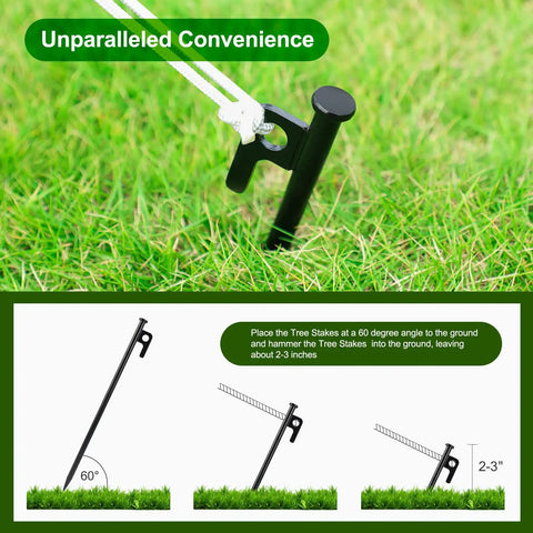 Heavy Duty Tree Stakes And Ground Anchor Kit For Young Trees Weatherproof Support System 60-degree installation guide on grass.