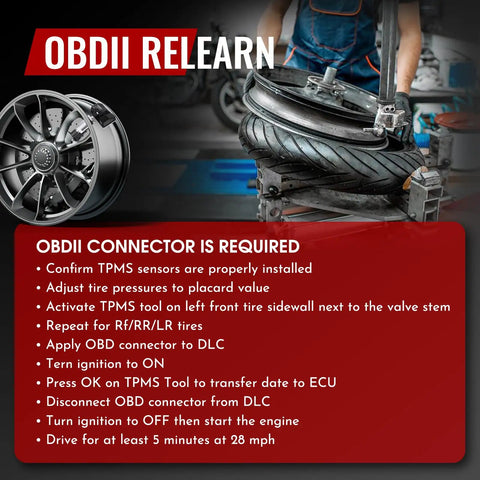 433MHz TPMS Tire Pressure Monitoring Sensor Compatible With 2013 Through 2024 Jeep Cherokee And Ram Dodge Trucks Easy Install No Sweat Plug And Play Accurate Readings OE Style Replacement Keeps Your Tires In Check And Your Ride Smooth, OBDII relearn guide
