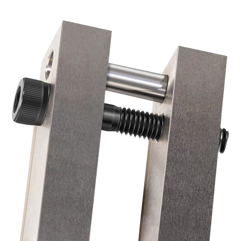 Close-up of Hardened File Guide With Carbide Surface For Knife Making A Beefy Knife Maker Tool That Fits Up To 2 Inch Wide Blades