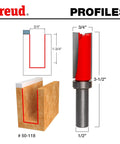 Diagram and image of Top Bearing Flush Trim Router Bit 3/4 X 1-3/4 Inch with 1/2 Inch Shank, showing dimensions and profile