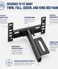 Heavy Duty Adjustable Headboard Brackets For Metal Bed Frame With Dual Bilateral Plates with multi-slot upright plate and extension arm.