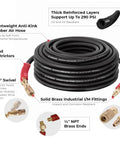 Ultra Durable 3/8-Inch By 100 Foot Rubber Air Hose With Heavy Duty Reinforced Lining, brass fittings and bend restrictors