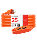 Heavy Duty 25 Ft Indoor Extension Cord With Three Outlets, Grounded 16 Gauge, 125V 13A 1625W, UL Listed, Orange