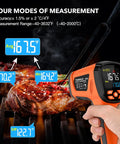 Non Contact Infrared Thermometer Gun With Dual Laser And Thermocouple Probe, 50 To 1 Pyrometer, From -40F To 3632F, Adjustable Emissivity 0.1 To 1.0, Engine Kiln Forge Industrial Temperature Check, Shop Pro Grade Accuracy, handheld infrared thermometer over grilled meat