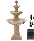 Solar Water Fountain Outdoor Garden Decor Three Tier Cascading Bubbler Waterfall With Pump For Patio And Backyard Forty Eight Point Four Inch Tall Resin Floor Standing Fountain