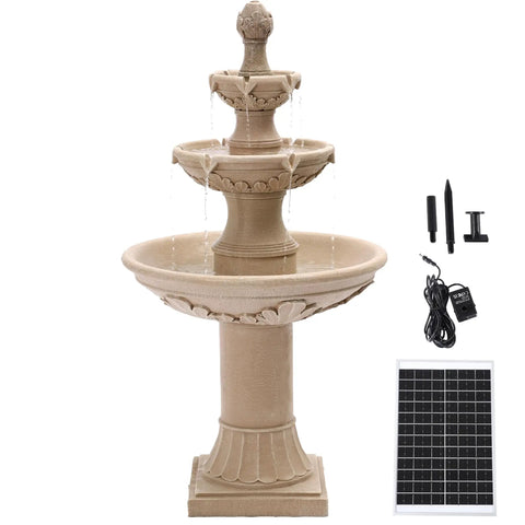 Solar Water Fountain Outdoor Garden Decor Three Tier Cascading Bubbler Waterfall With Pump For Patio And Backyard Forty Eight Point Four Inch Tall Resin Floor Standing Fountain